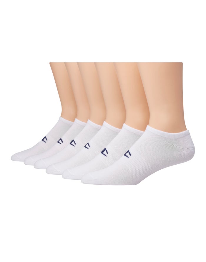 Champion Mens Socks NZ - Super No Show 6-Pairs White ( 3047-EBJQM )